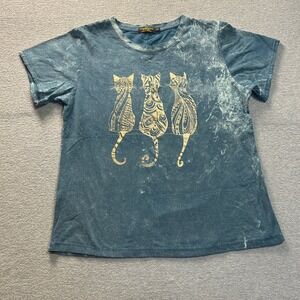 The Collection Royal Graphic T Shirt Womens L Teal Mineral Wash Cats Thailand